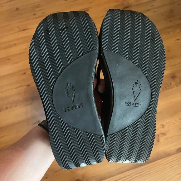LIKE NEW w/Box Volatile Black Wedge Leather Platform Sandals - Picture 10 of 13